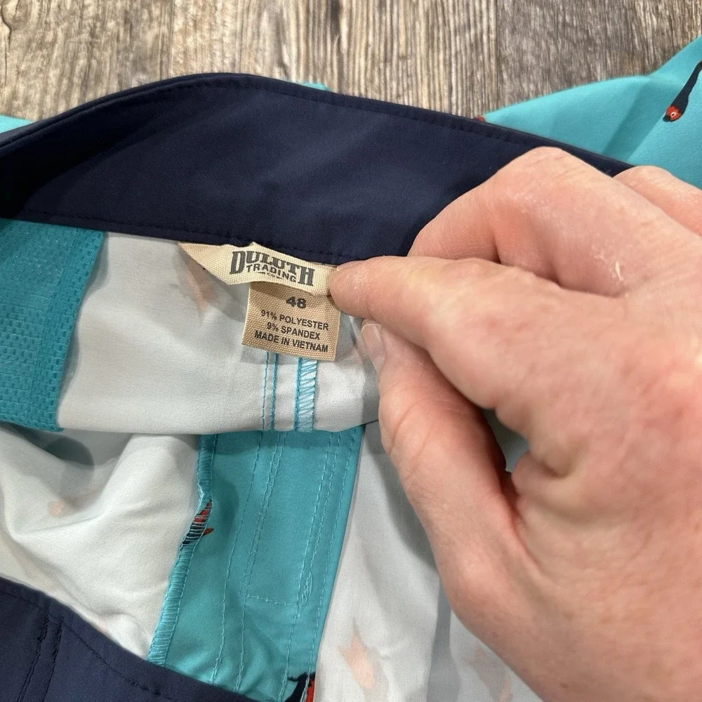 NWT‎ Duluth Trading Company Mens Board Shorts Sz 48 Blue Drawstring Parrot Print
